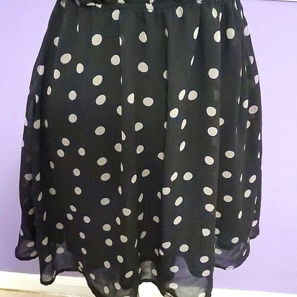 Monteau Black & Tan Polka Dots 60s Vibes Retro Flare Mini Dress - Picture 3 of 9